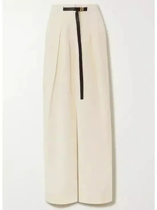 Belted High-Rise Silk and Linen-Blend Pants - Jeans & Pants