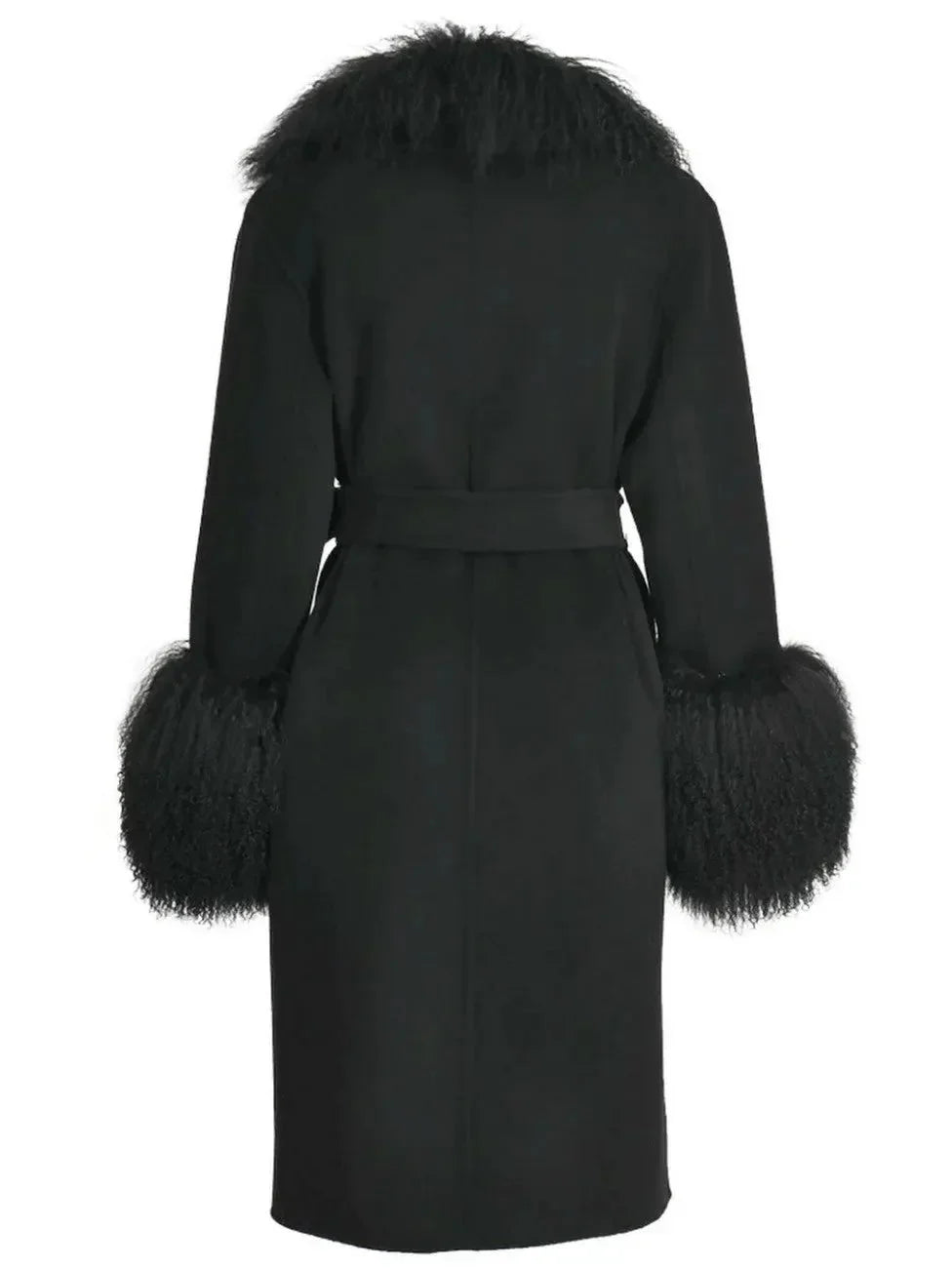 Belted Lambswool/Shearling Wool Cashmere Coat Black - Coats