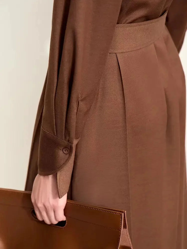 Belted Military Style Shirt Dress with Tie - Dresses