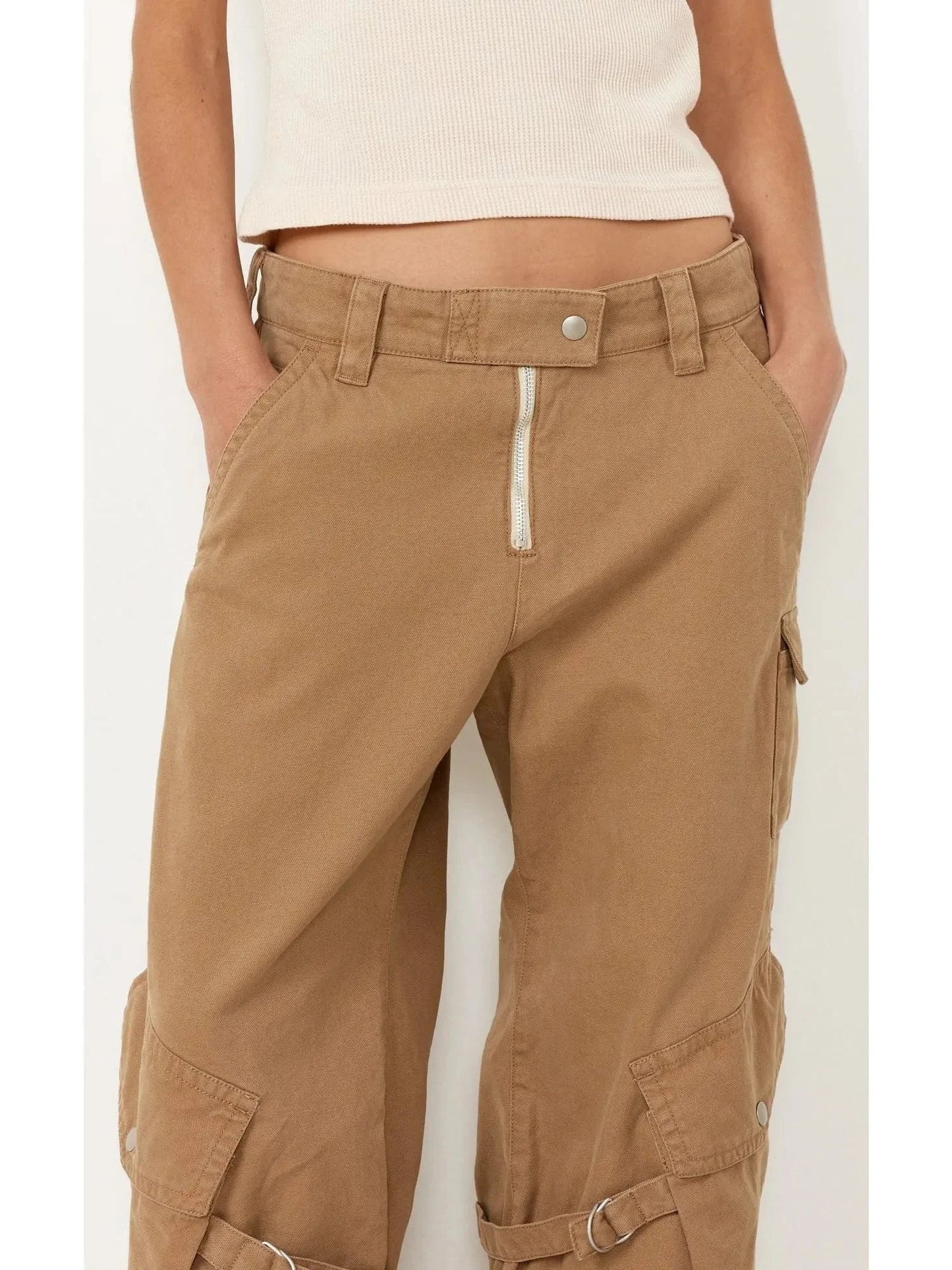 Belted Natural Cotton Cargo Pants - Jeans & Pants