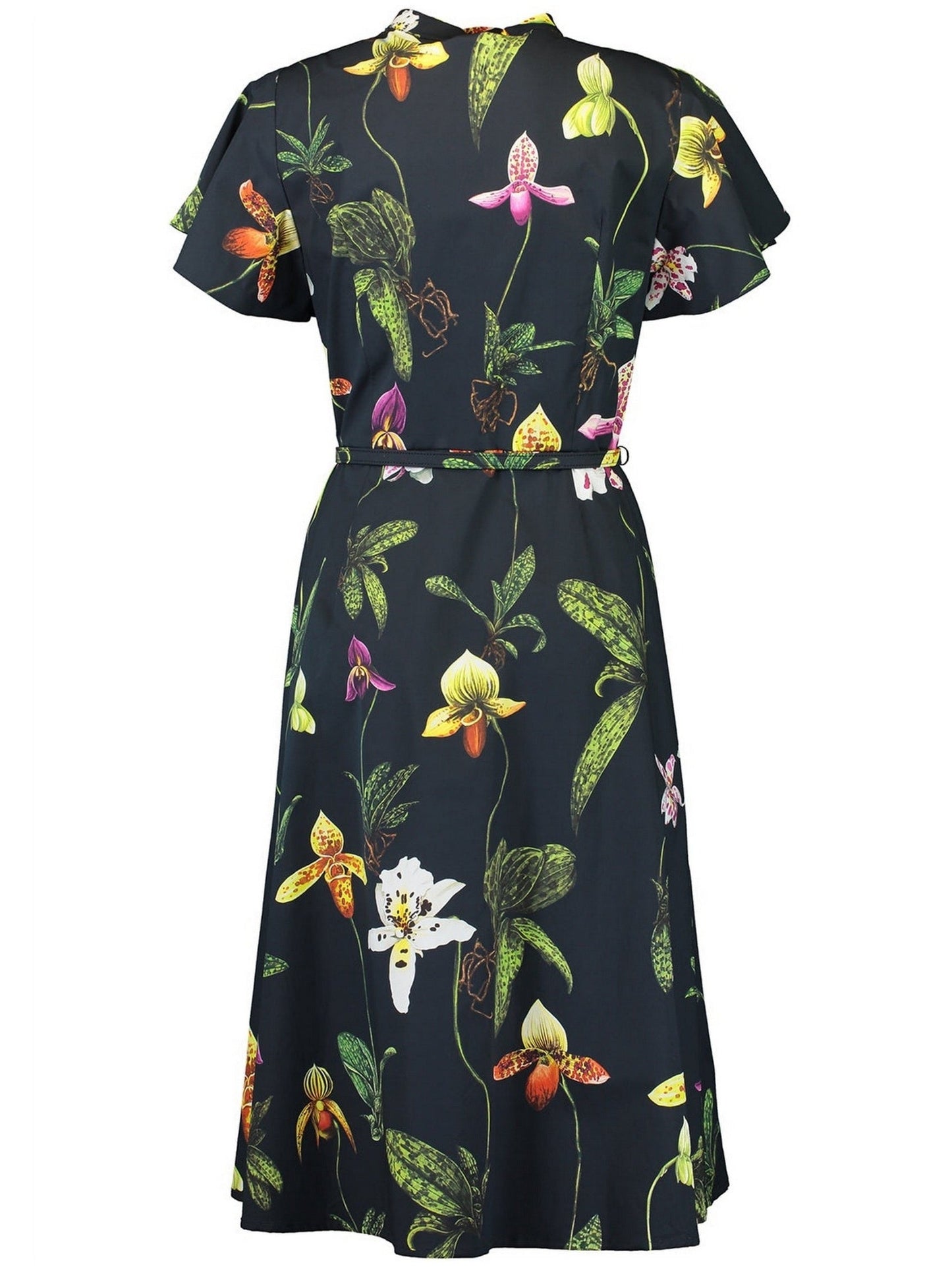 Floral-patterned belted Orchid Print Cotton Poplin Midi Dress, perfect for summer outings