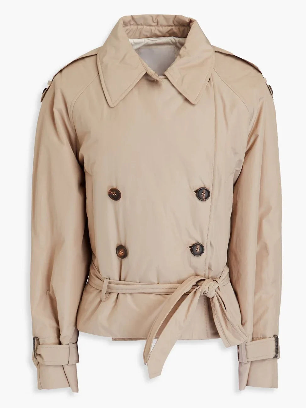Belted Padded Double-Breasted Trench Jacket - Jackets