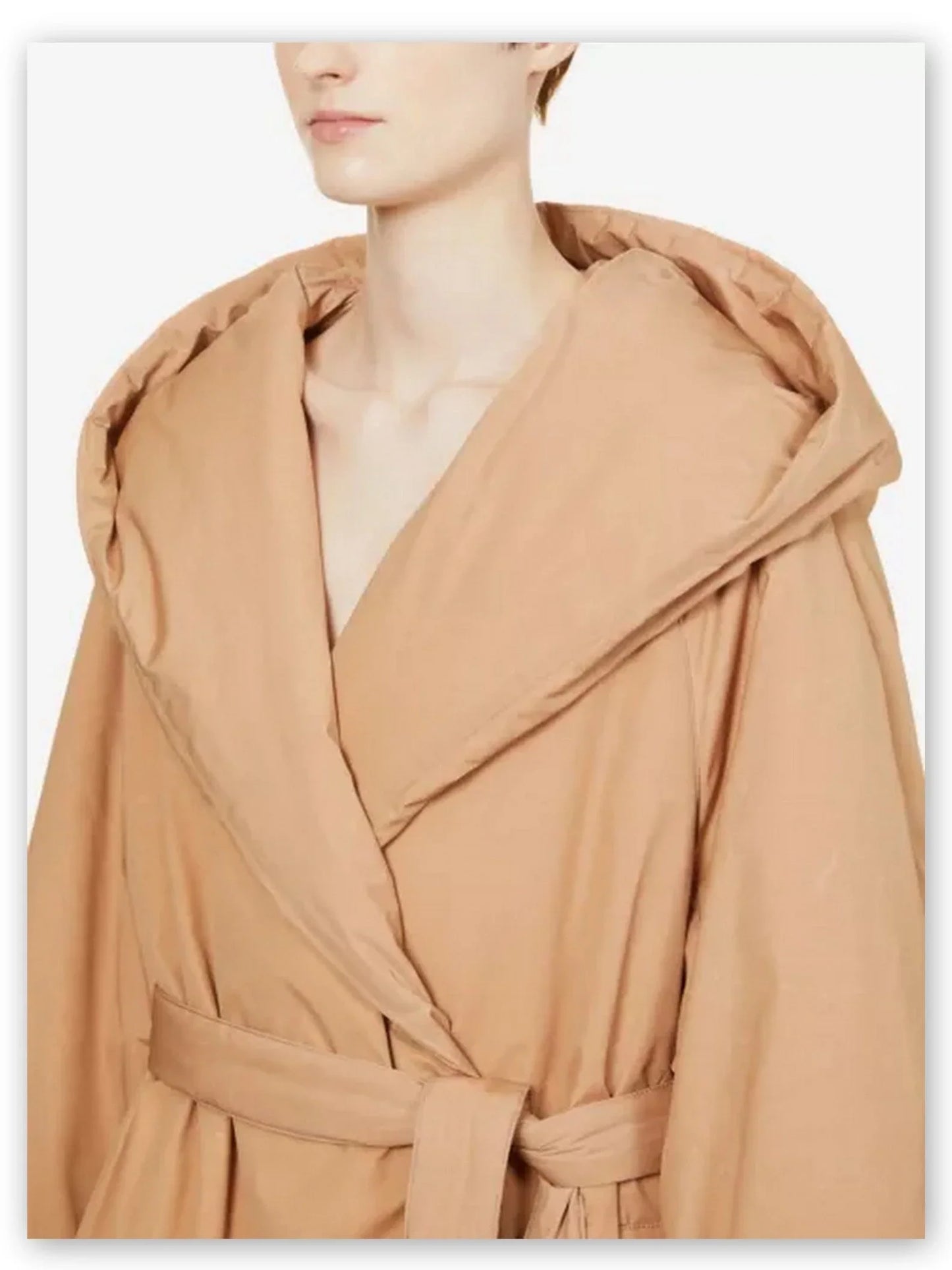 Belted Padded Wrap Coat in Beige - Coats