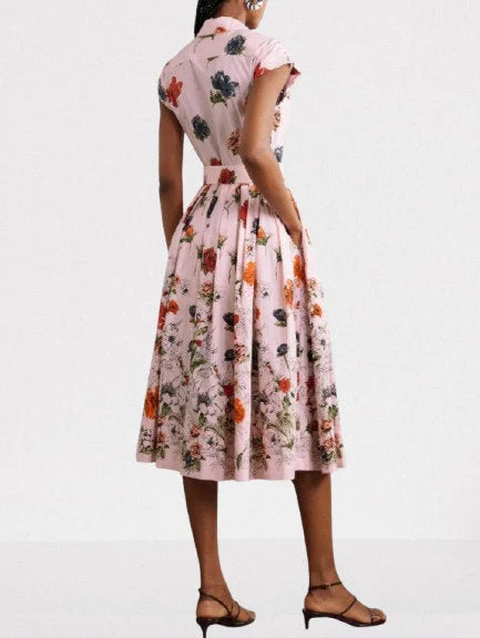 Belted Pink Floral Printed Sleeveless Shirt Dress - Dresses