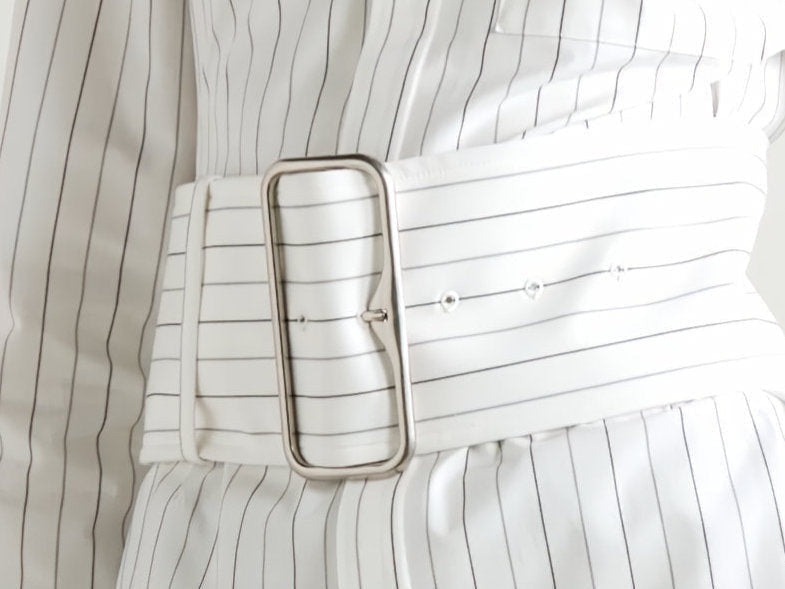 Belted Pinstripe Cotton Shirt - Tops
