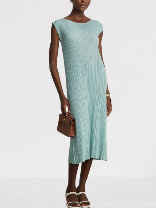 Belted Pleated Mint Green Robe Coat and Dress Set - Suits & Sets