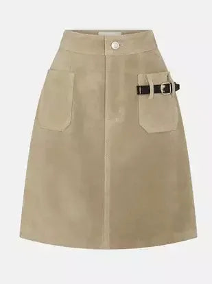 Belted Pocket Suede Mini Skirt - Skirts
