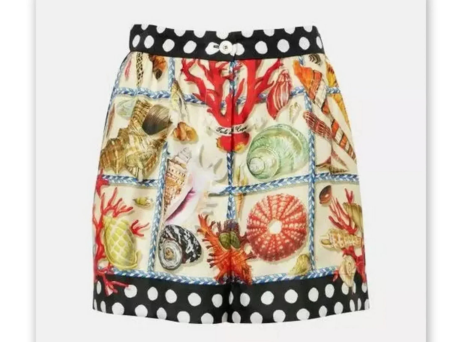 Belted Polka Dot and Shell Print Pajama Shirt and Short Set - Suits & Sets