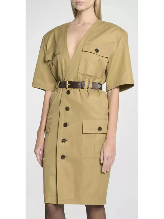 Belted Saharienne Safari Dress in Cotton Twill - Dresses