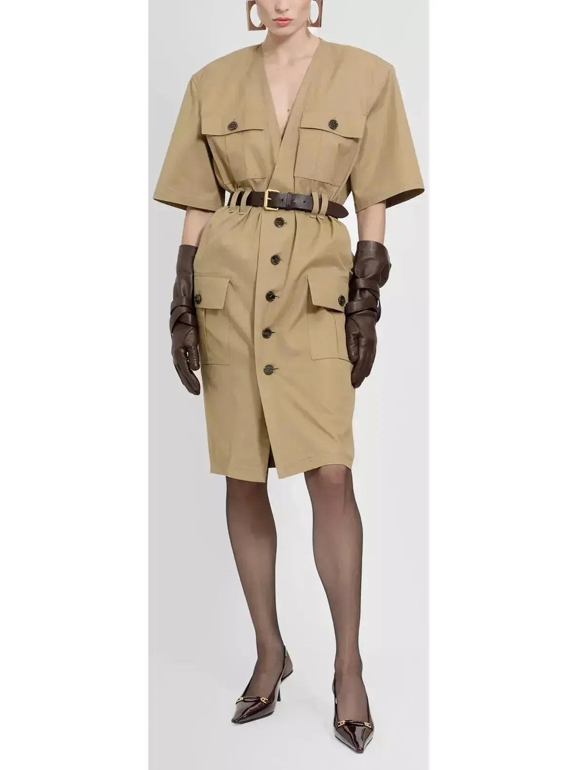 Belted Saharienne Safari Dress in Cotton Twill - Dresses