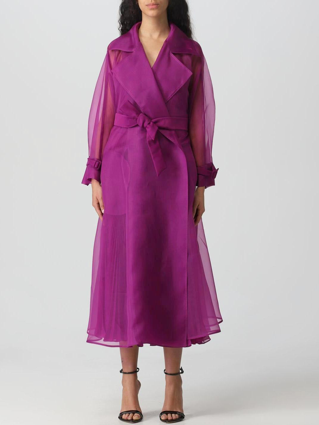 Belted Silk Organza Trench Coat - Coats