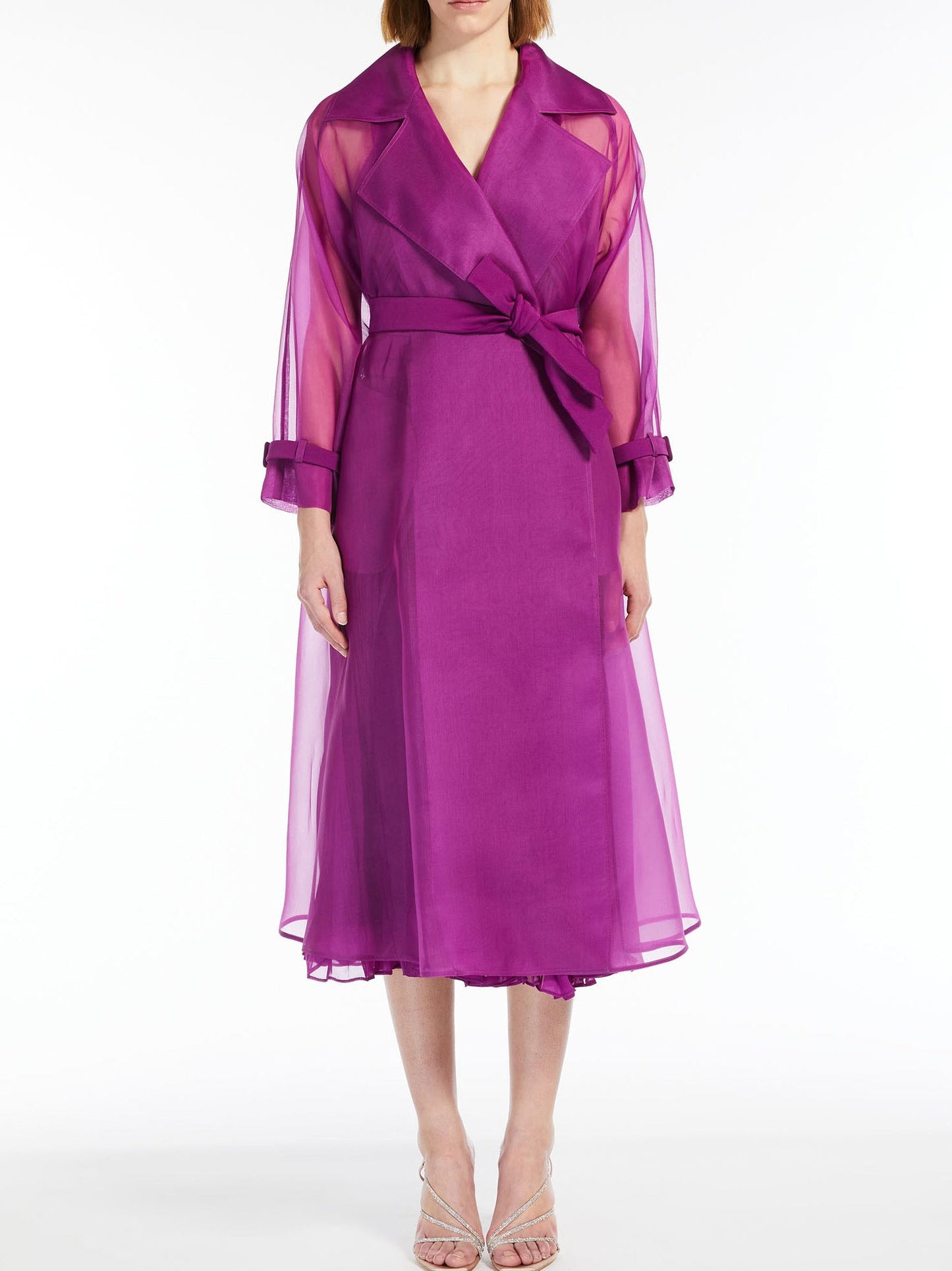 Belted Silk Organza Trench Coat - Coats