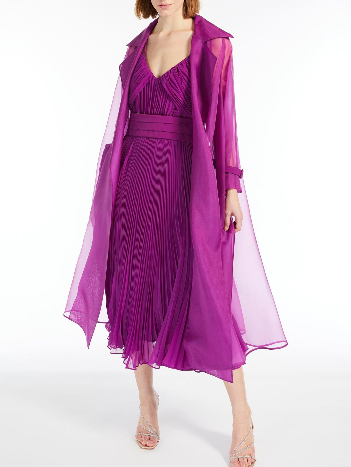Belted Silk Organza Trench Coat - Coats