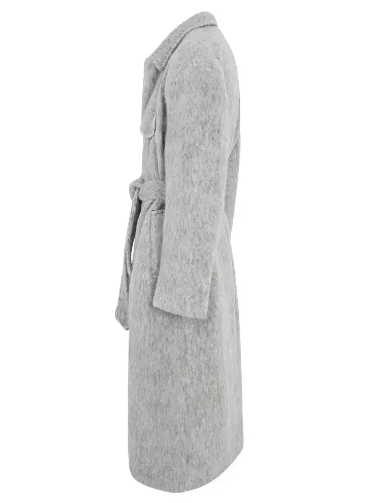 Belted Single-Breasted Mohair-Look Textured Coat - Coats