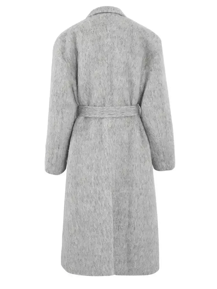 Belted Single-Breasted Mohair-Look Textured Coat - Coats