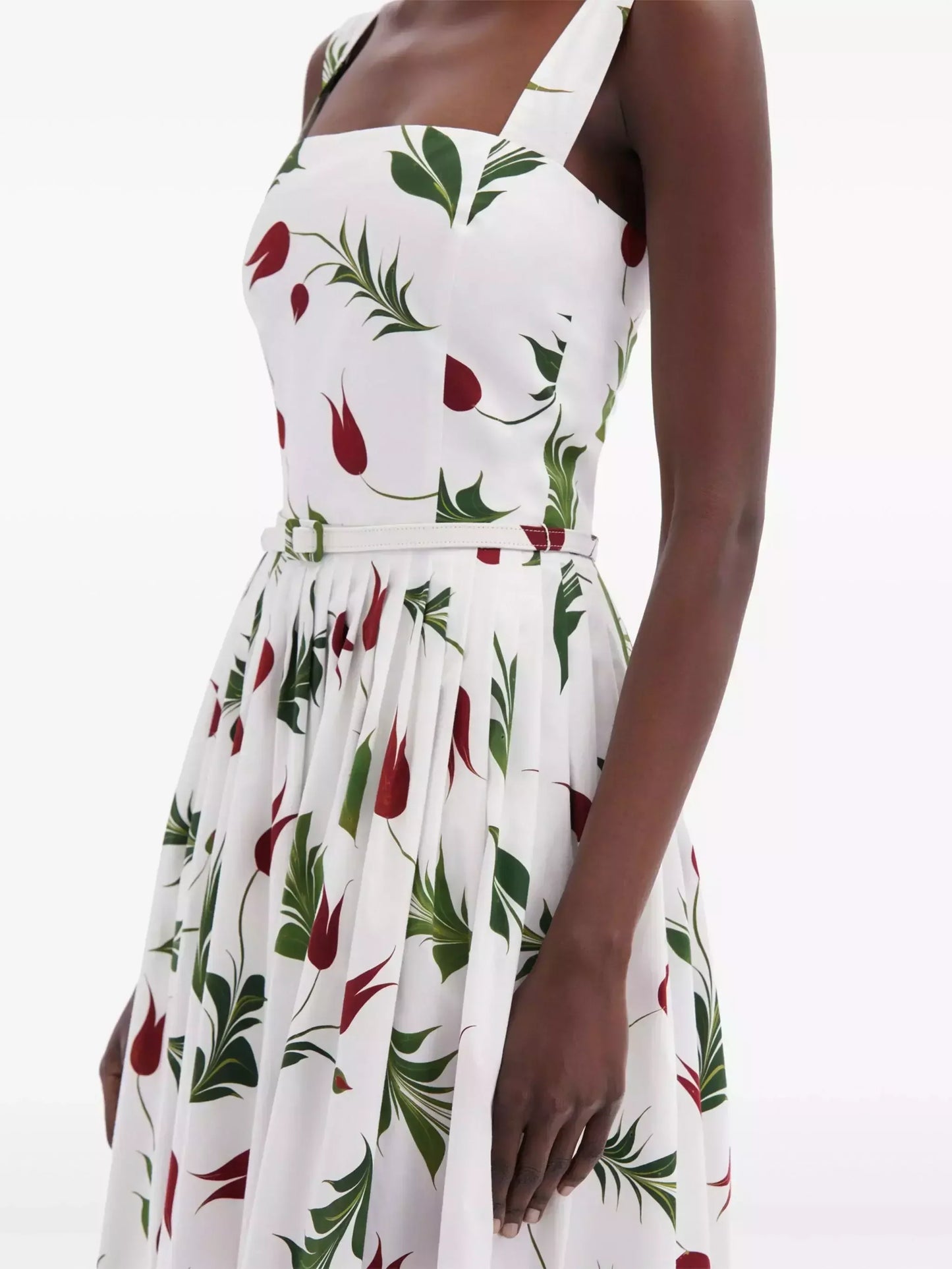 Belted Tulip Printed White Sundress - Dresses