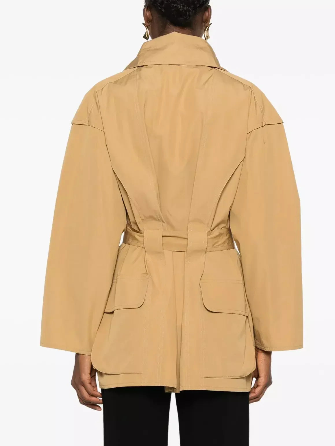 Belted Utility Technical Cotton Cargo Jacket in Beige - Jackets