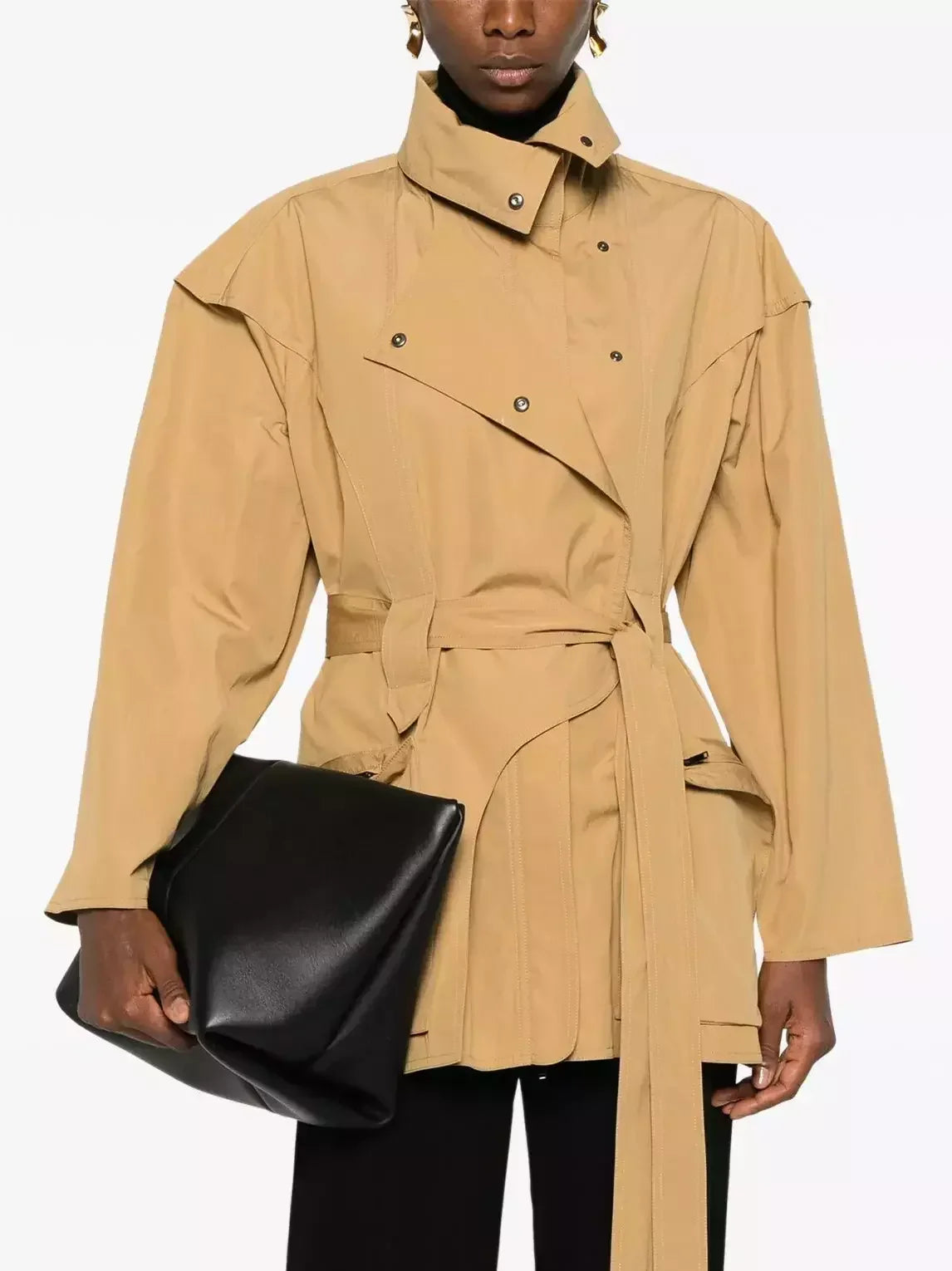 Belted Utility Technical Cotton Cargo Jacket in Beige - Jackets
