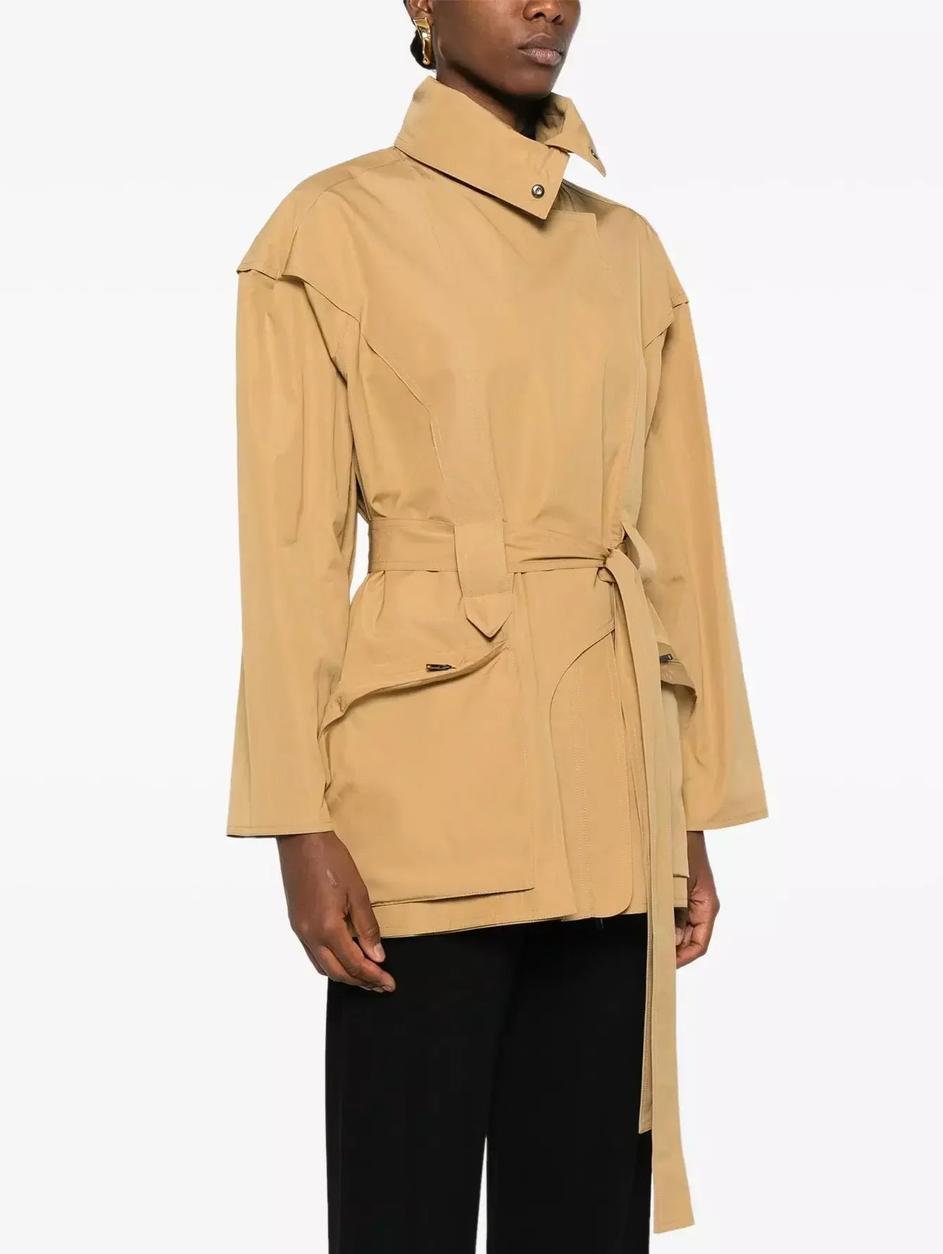 Belted Utility Technical Cotton Cargo Jacket in Beige - Jackets