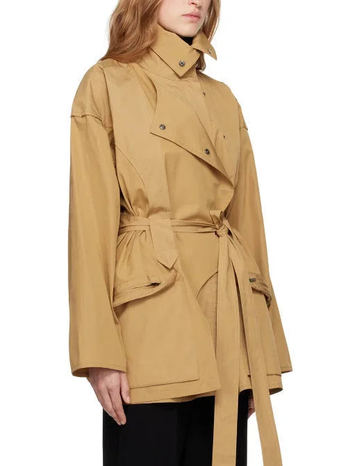 Belted Utility Technical Cotton Cargo Jacket in Beige - Jackets