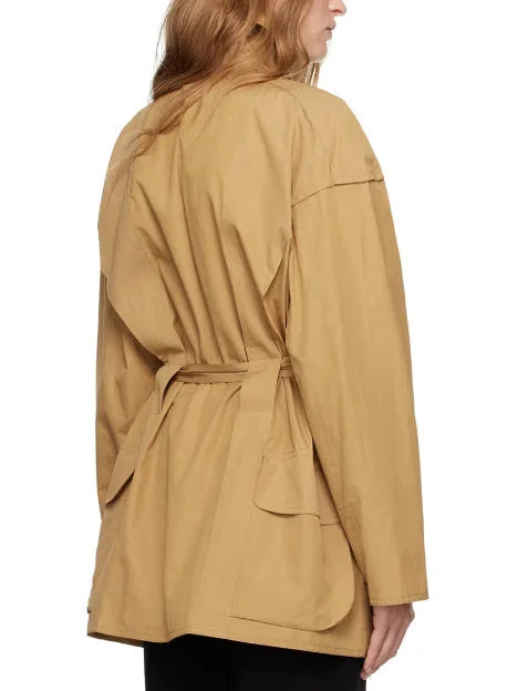 Belted Utility Technical Cotton Cargo Jacket in Beige - Jackets