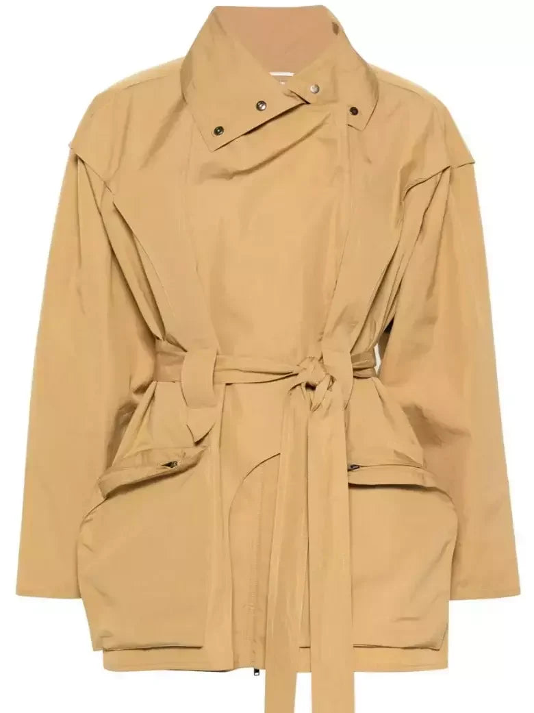 Belted Utility Technical Cotton Cargo Jacket in Beige - Jackets
