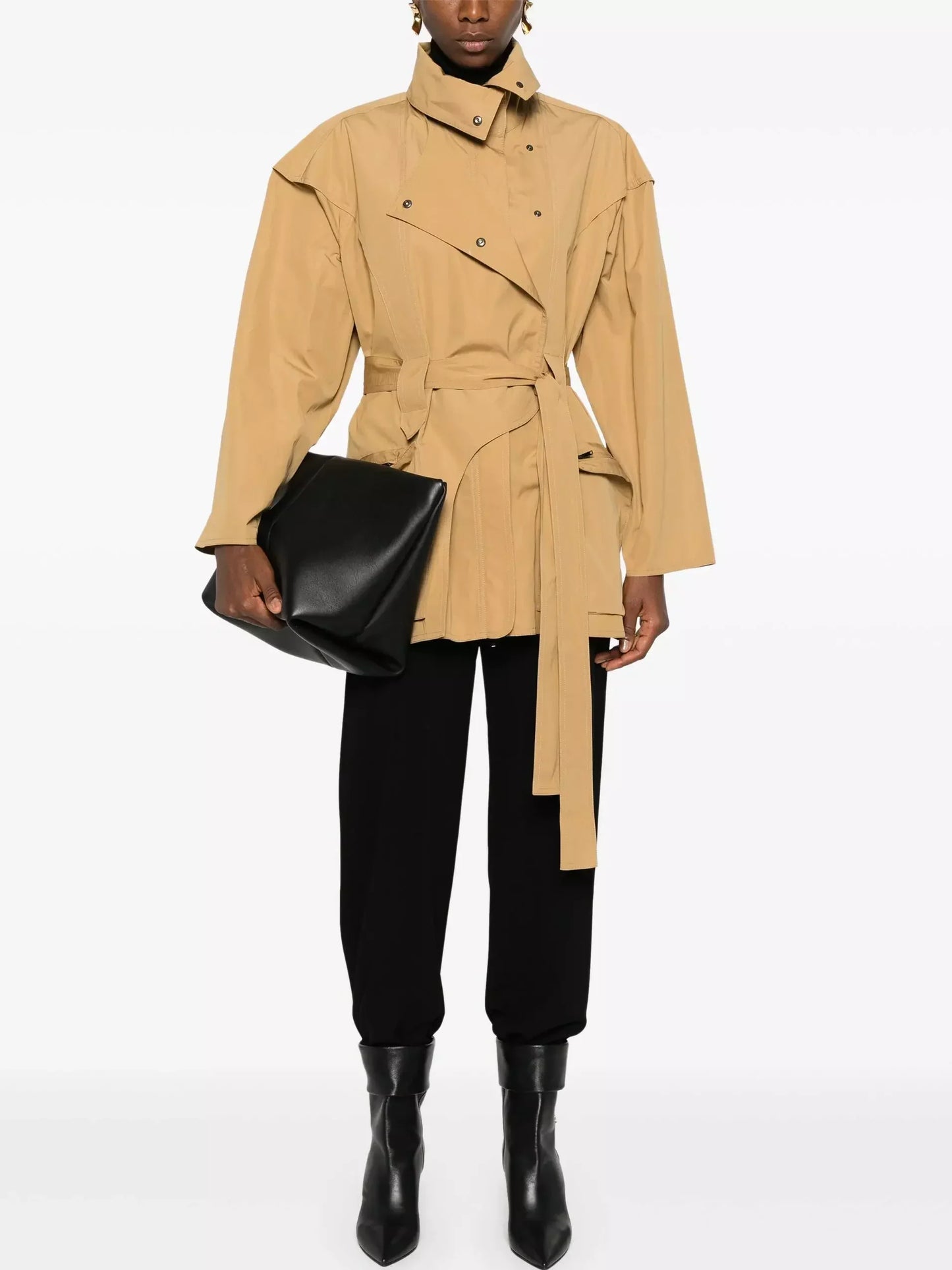 Belted Utility Technical Cotton Cargo Jacket in Beige - Jackets