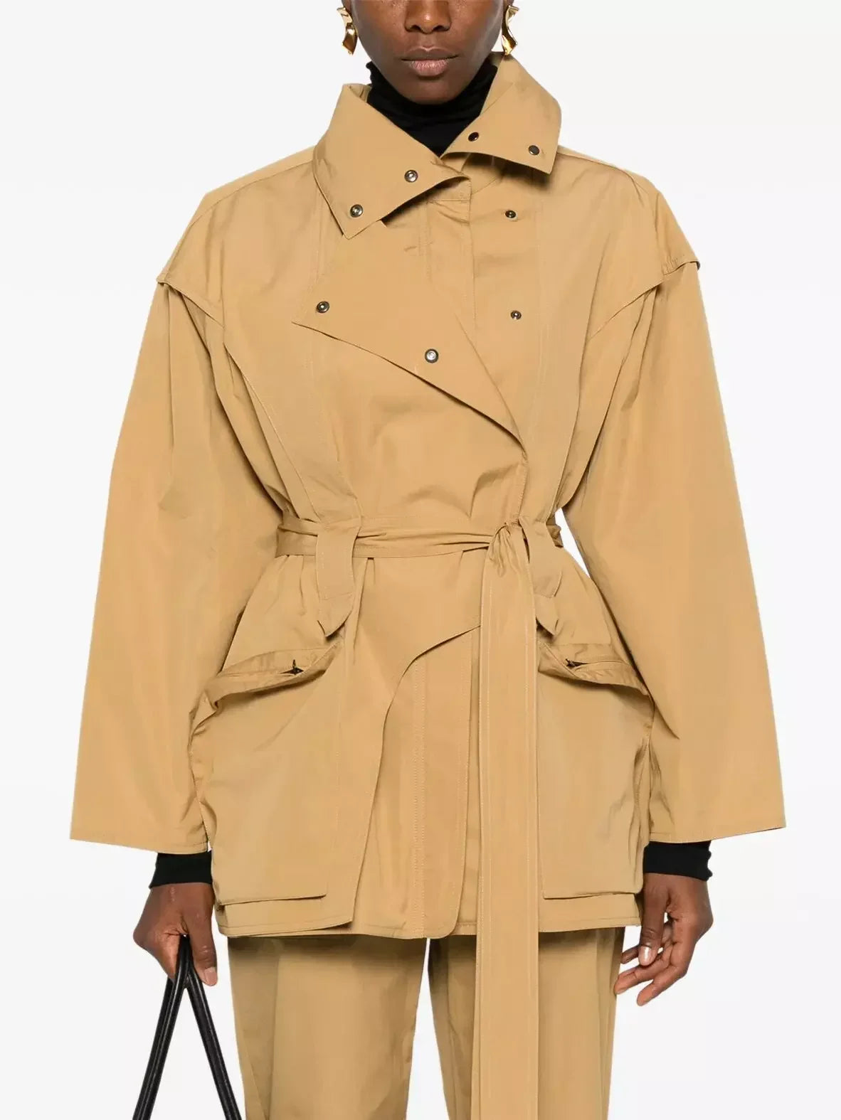 Belted Utility Technical Cotton Cargo Jacket in Beige - Jackets