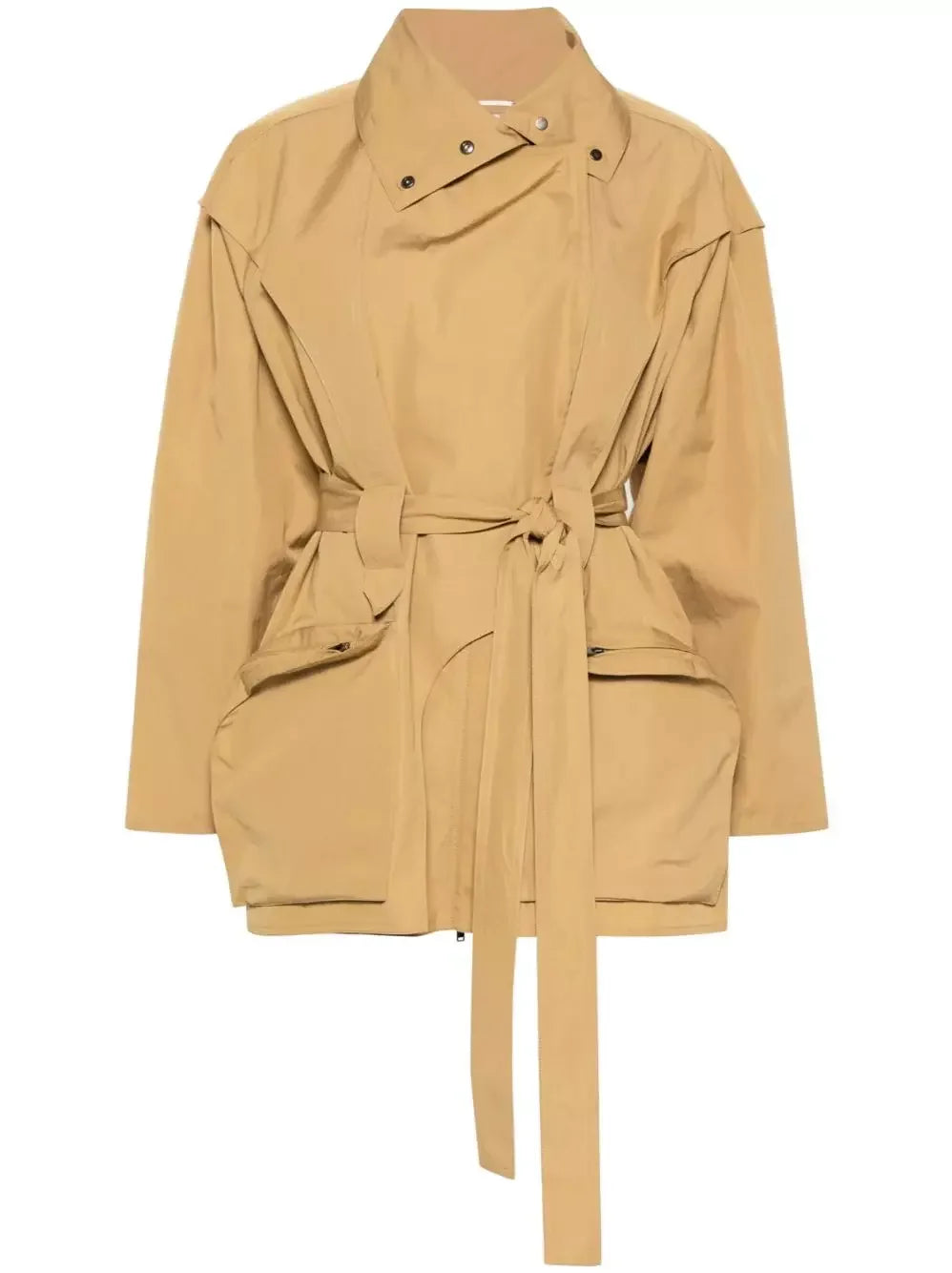Belted Utility Technical Cotton Cargo Jacket in Beige - Jackets