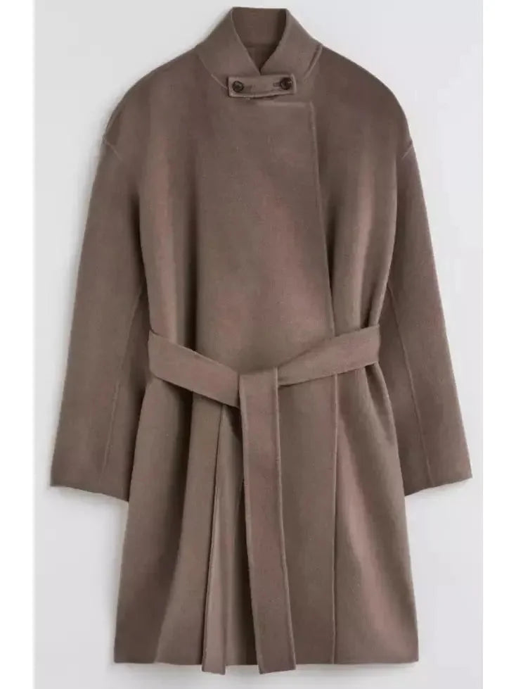 Belted Wool and Cashmere Wrap Jacket Taupe - Jackets