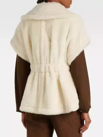 Cream faux fur vest in Belted Wool Teddy Gilet in White/Ivory for stylish warmth