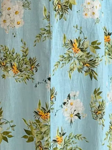 Floral print linen dress in light blue featured in Berry and Floral Print design