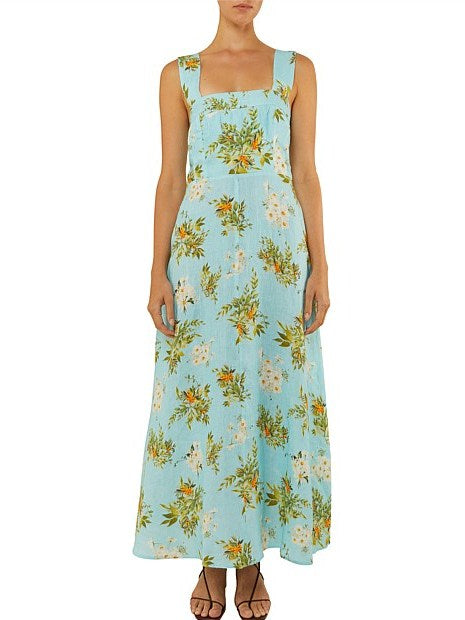 Light Blue Floral Print Linen Dress featuring a beautiful berry and floral design