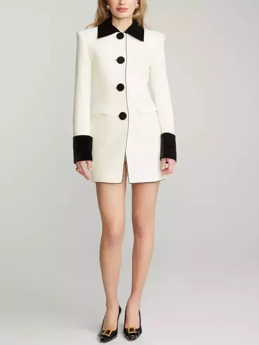 Bi-Color Single-Breasted Short Coat - Coats