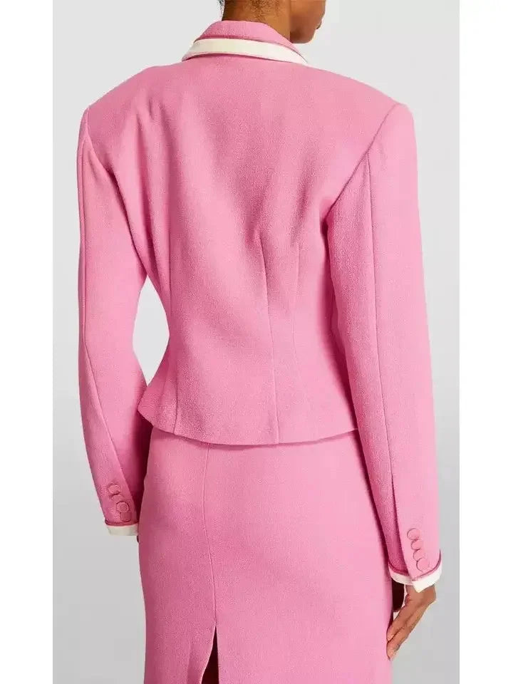 Bicolor Crepe Blazer and Skirt Set in Bubblegum Pink - Suits & Sets