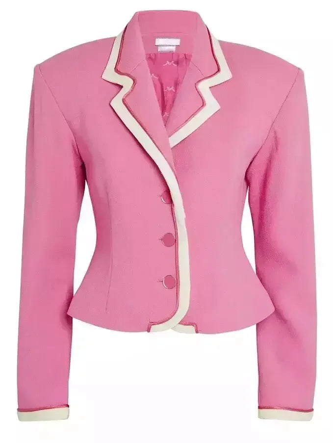 Bicolor Crepe Blazer and Skirt Set in Bubblegum Pink - Suits & Sets