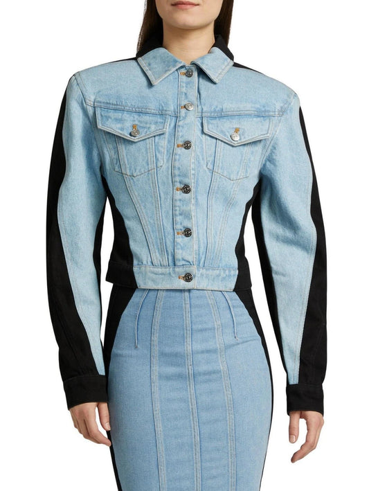 Bicolor Denim Jacket in Black and Blue - Small - Jackets