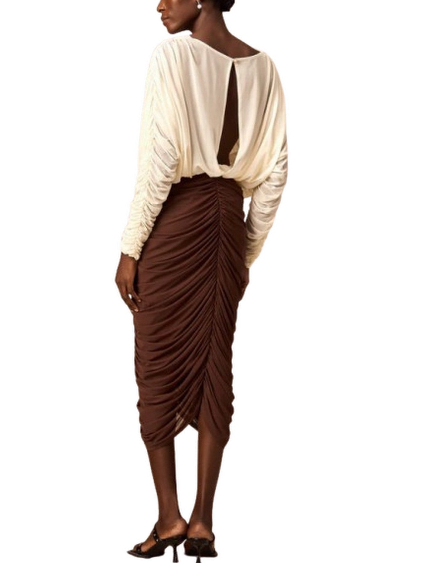 Bicolor Floral-Appliqué Draped Ruched Dress - Dresses