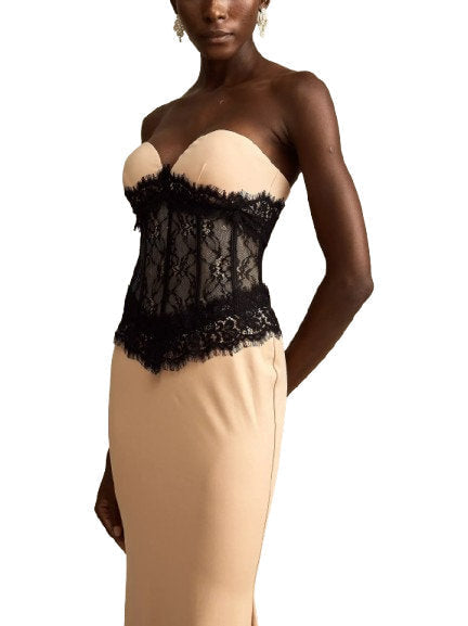 Bicolor Lace-Corset Strapless Maxi Dress - Dresses