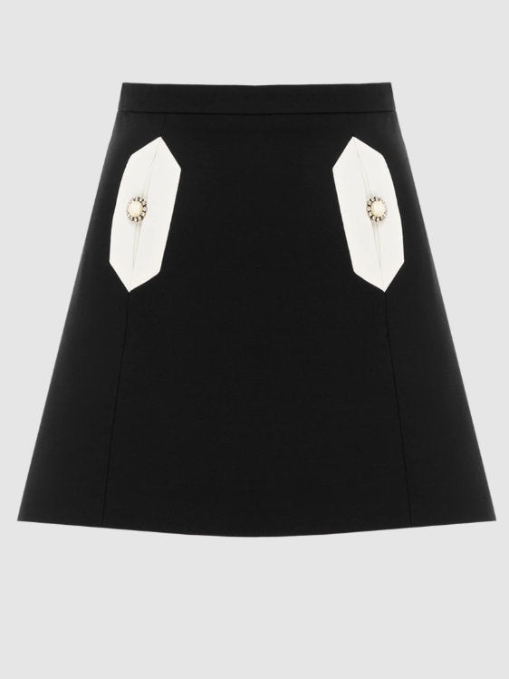 Bicolor Mini Skirt with Decorative Buttons - Skirts
