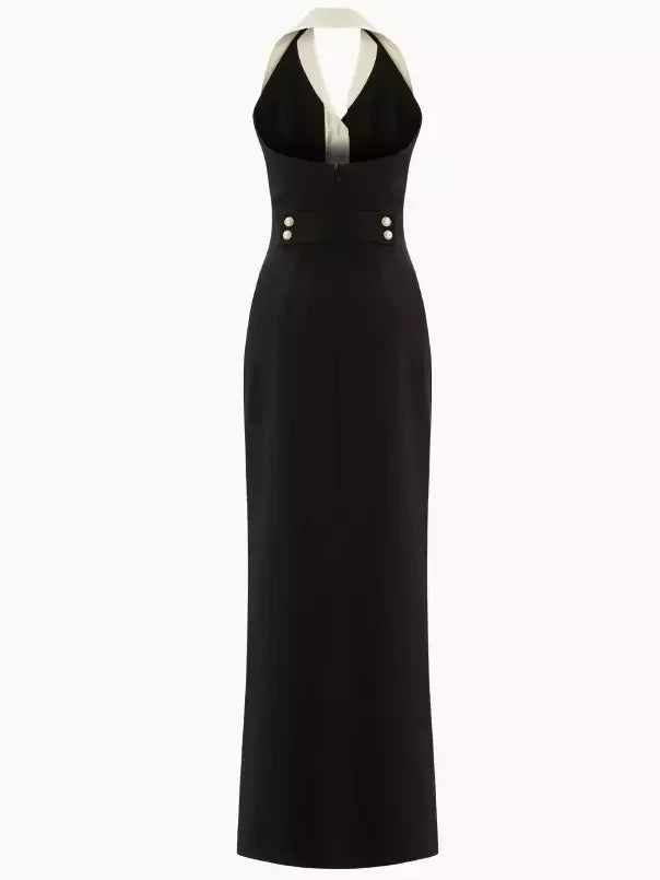 Bicolor Pearl-Button Sleeveless Maxi Dress - Dresses