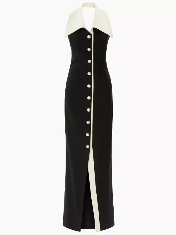 Bicolor Pearl-Button Sleeveless Maxi Dress - Dresses