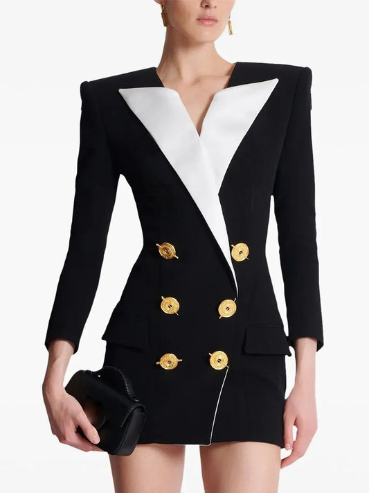 Bicolor Tailored Double-Breasted Blazer-Dress - Dresses