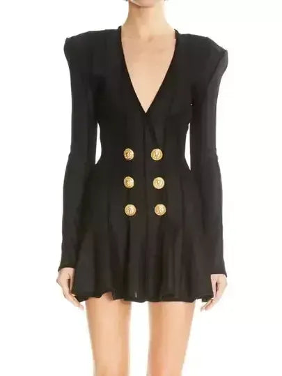 Black A-Line Knit Mini Dress - small - Dresses