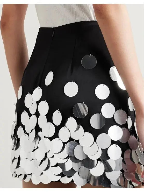 Black and Silver Paillette-Embellished Mini Skirt - Skirts