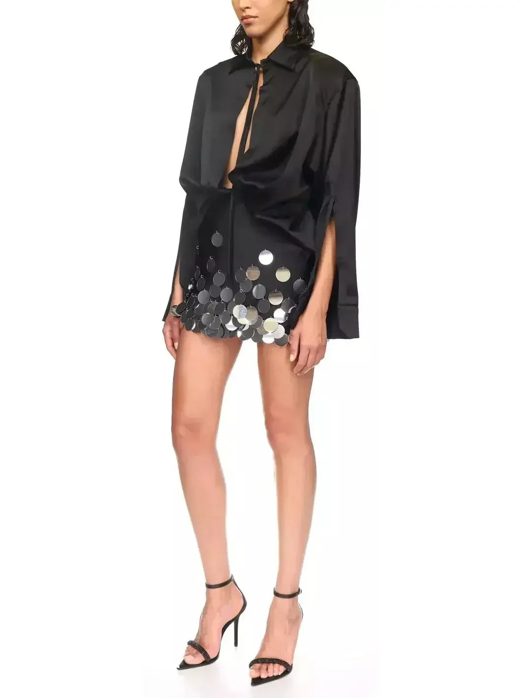 Black and Silver Paillette-Embellished Mini Skirt - Skirts