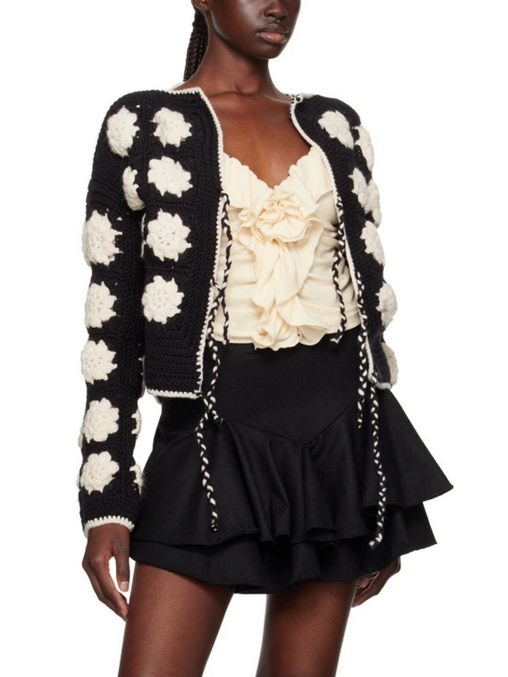 Black and White Daisy Crochet Cardigan Sweater - Sweaters & Knitwear