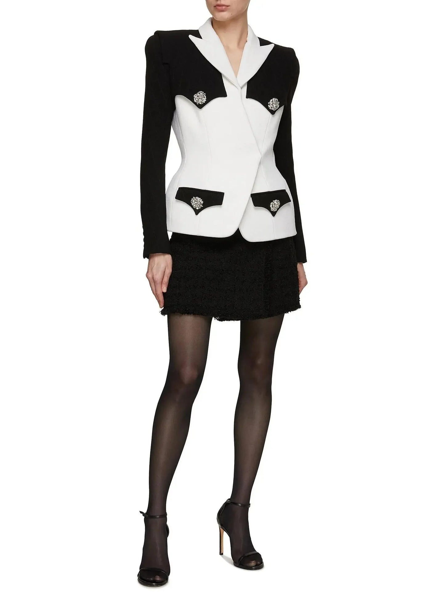 Black and White Double-Crepe Jacket - Jackets