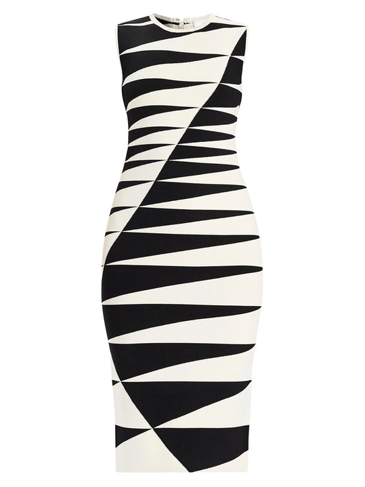 Black and White Geometric Sheath Dress - Dresses