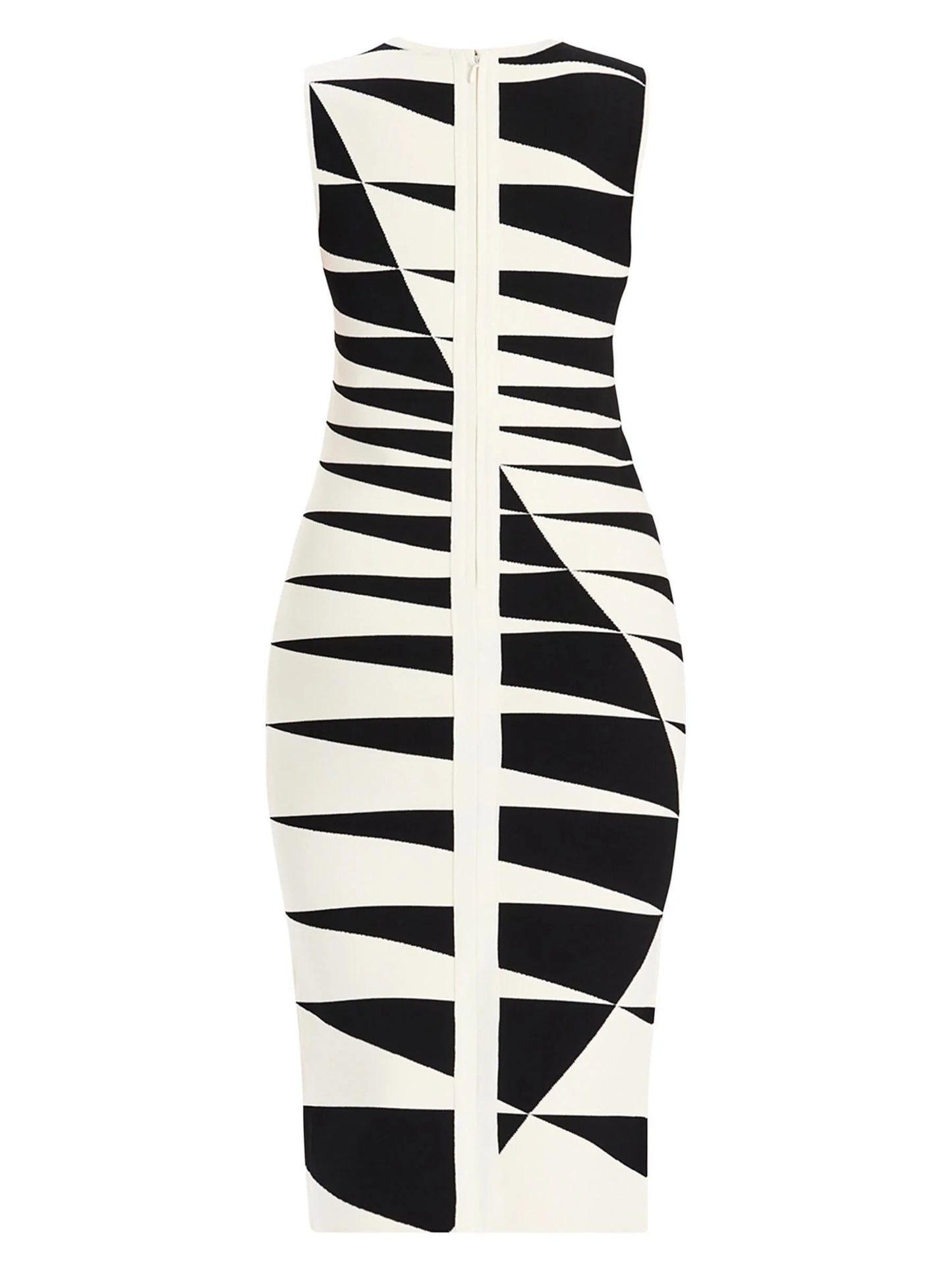 Black and White Geometric Sheath Dress - Dresses